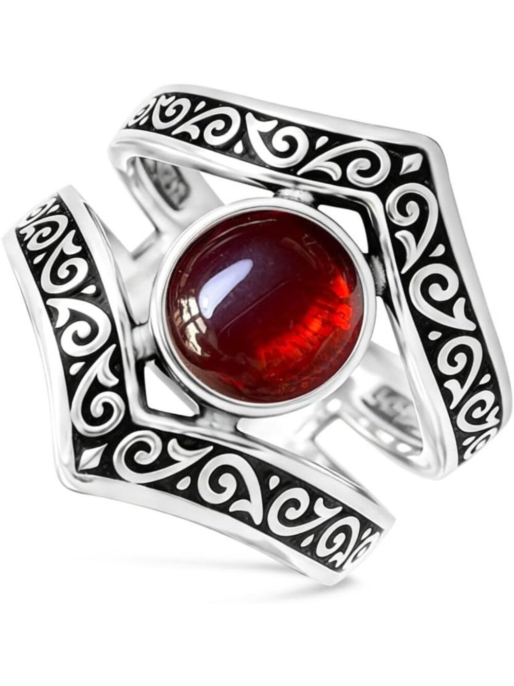 Boho Vintage V-Shaped Chevron Stone Ring, Wide Band Crystal Quartz Statement